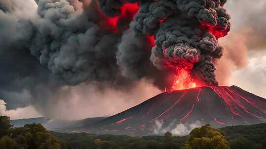 火山 浓烟 岩浆视频素材模板下载