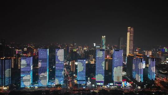 长沙夜景航拍开福区万达广场湘江灯光秀风光