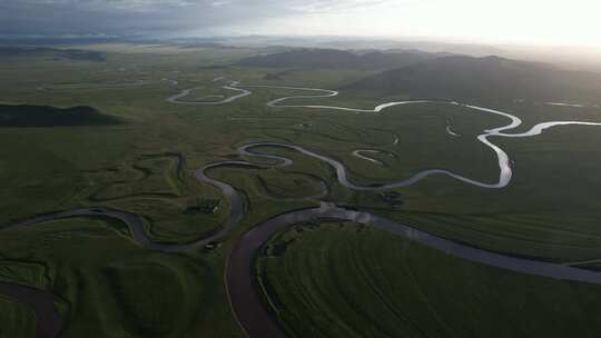 四川阿坝州若尔盖草原湿地河流航拍自然风光