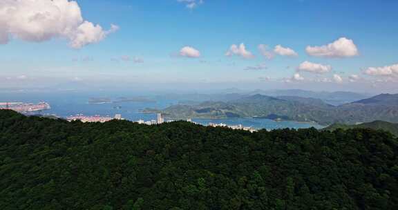 航拍深圳梧桐山看盐田区东部沿海