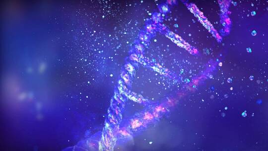 受损DNA链双螺旋3D模型动画炫彩粒子医疗视频素材模板下载