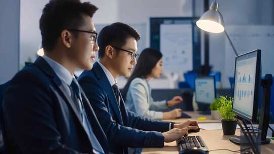 公司精英白领熬夜加班