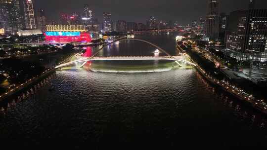 广州夜景航拍海心沙广州大桥天河体育中心珠