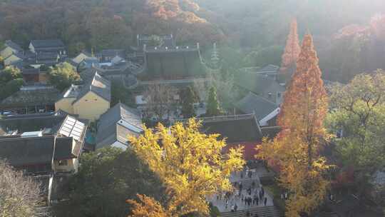 冬日南京栖霞山城市风光航拍素材