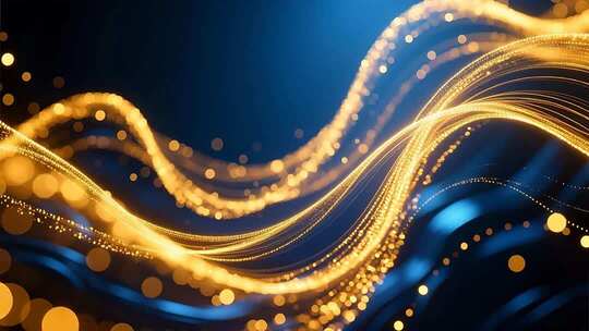 金色粒子光线流动舞台背景素材科技质感4K