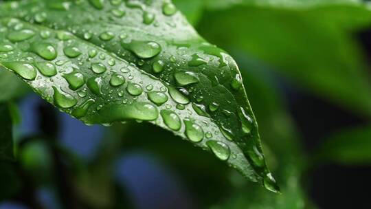 斜风细雨中腊梅树嫩叶上水珠水滴唯美视频