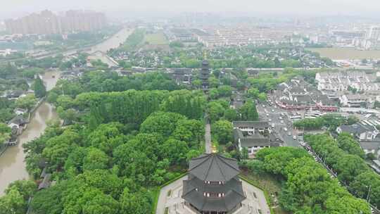 苏州寒山寺中式建筑旅游景点航拍