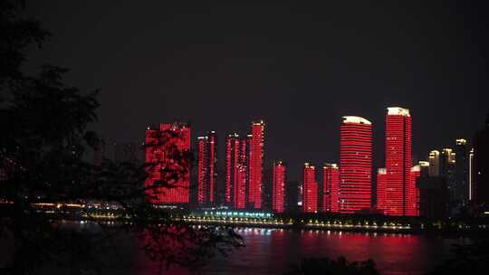 武汉城市夜景世贸写字楼夜景城市建筑风光