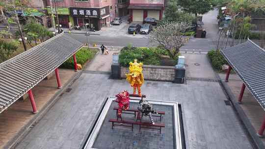 中国广东省佛山市南海区醒狮雕塑视频素材模板下载