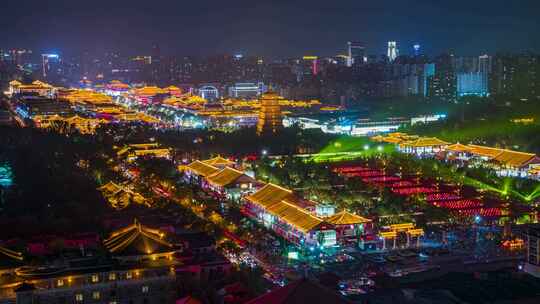 大唐不夜城夜景和大雁塔夜景