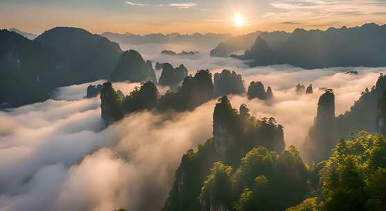 张家界山峰云海山脉日出风景云雾大自然奇峰