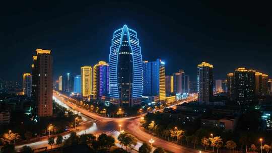 城市夜景高楼与街道交通