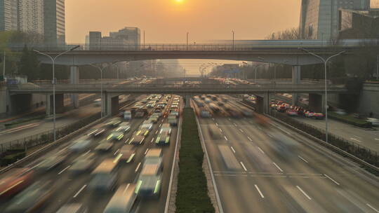 北京城市道路环线和轻轨延时固定镜头
