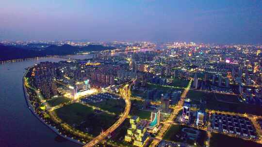 杭州滨江区城市夜景航拍