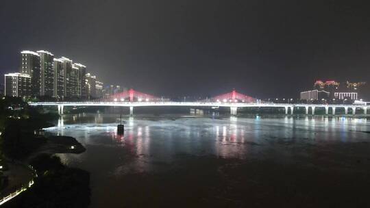 航拍福建漳州战备大桥交通夜景灯光