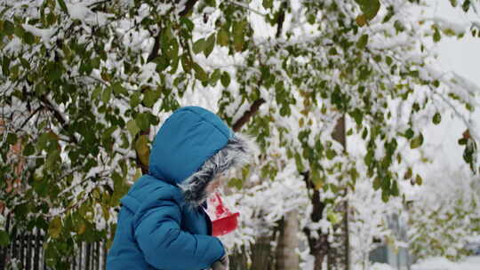 一个孩子在大雪中清理他房子的车道，展现出
