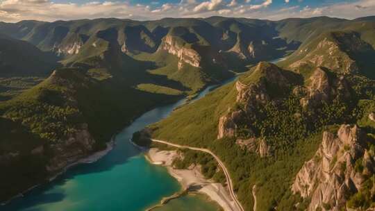 航拍山川河流自然风光