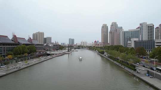 天津海河风景古文化街码头城市风光航拍