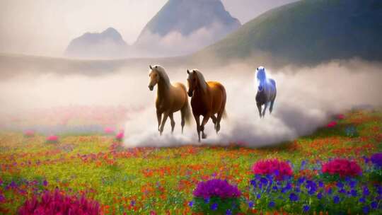 花海中奔跑的骏马