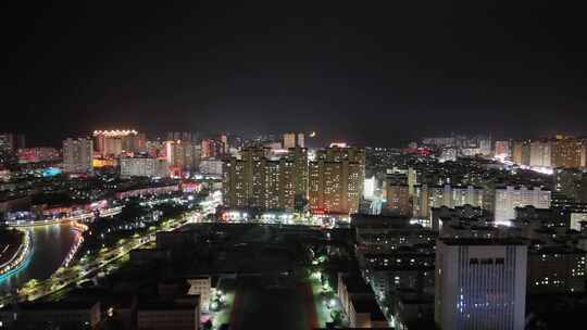 甘肃定西城市夜景电闪雷鸣航拍