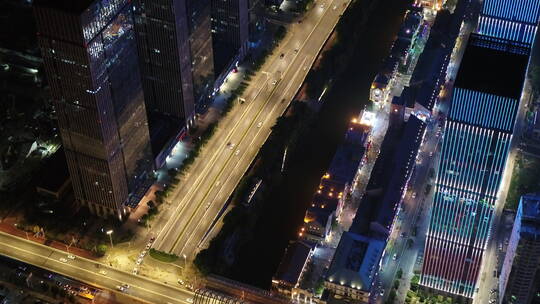 武汉市汉街航拍夜景马路汉街写字楼709视频素材模板下载