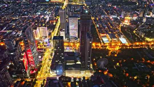 长春城市晚霞夜景航拍风光