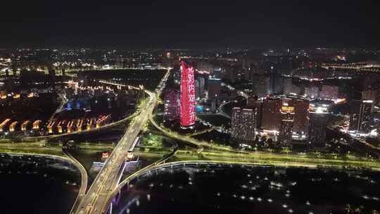 江西南昌城市立交桥夜景交通航拍