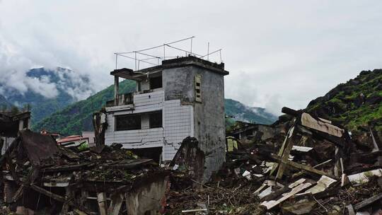 四川汶川大地震震中遗址航拍视频素材模板下载