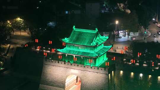 浙江湖州项王公园夜景航拍