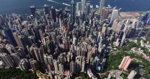 香港港岛中环航拍 晴天城市大景