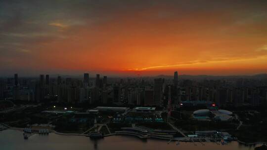 山东省日照市城市阳台夕阳航拍