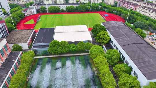 上海体育大学徐汇校区航拍校园风景风光素材