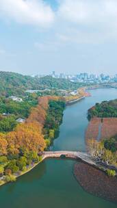 杭州西湖北山街孤山秋景航拍延时