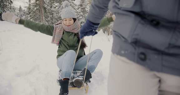 雪，滑动，女人，冬天