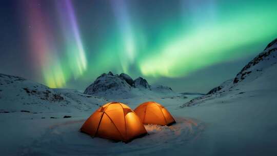 雪山极光下的露营【4K延时】