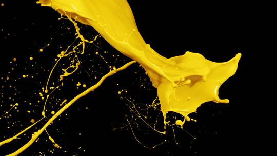黄色液体颜料泼洒飞溅下落