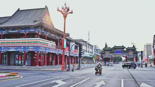 天津蓟州武定街与鼓楼广场城市风光