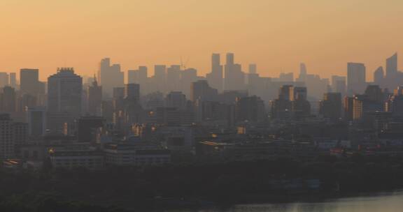 杭州城市全貌清晨唯美空镜