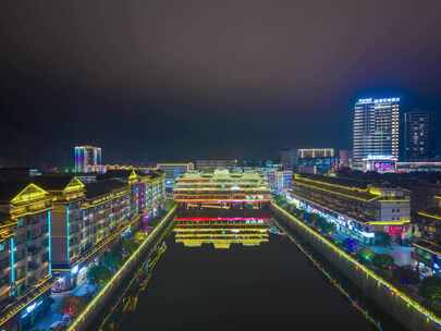 湖南怀化通道廊桥侗族风雨桥夜景延时航拍