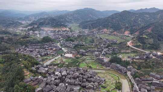 广西柳州三江程阳八寨侗寨航拍