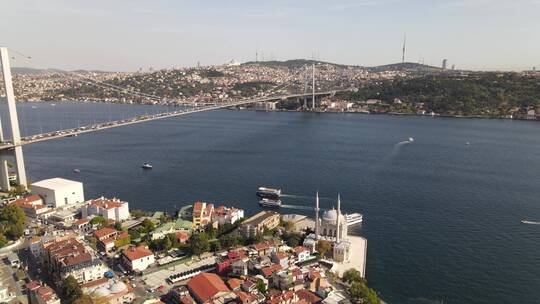 航拍Ortakoy伊斯坦布尔博斯普鲁斯大桥