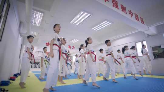 学生练习跆拳道慢动作视频4k