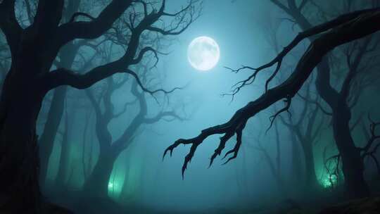 月夜下的神秘森林景象