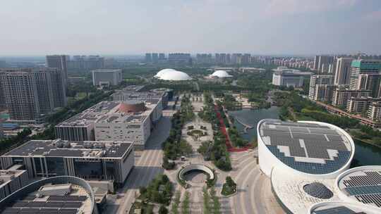 山东淄博市文化中心场馆建筑航拍视频素材模板下载