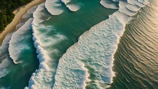 俯瞰海浪拍打沙滩