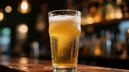 吧台上的一杯啤酒