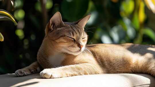 阳光下慵懒的猫咪享受惬意时光