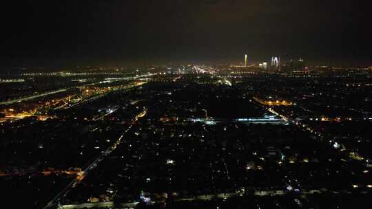 江苏苏州姑苏区老城区夜景灯光航拍