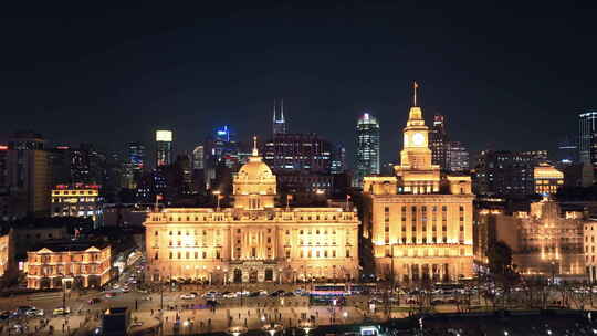 上海外滩建筑夜景俯瞰