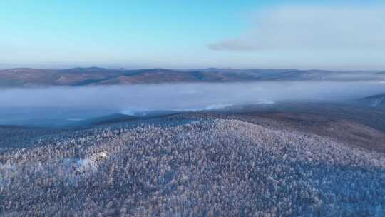 航拍林海雪原高山雾凇冻雾